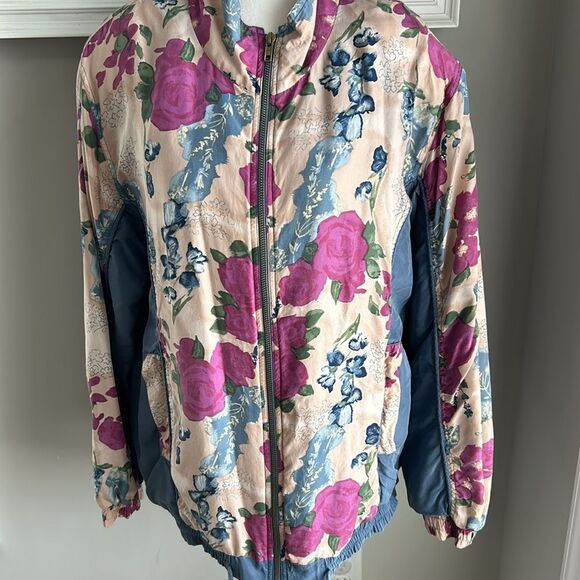 Vintage 90s Hunt Club Silk Floral Windbreaker Zipper Jacket Medium - Picture 5 of 13
